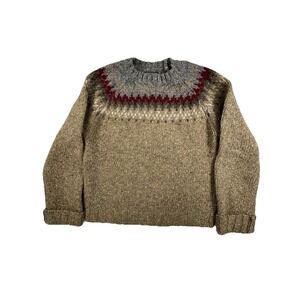 Vintage Abercrombie & Fitch Wool Fair Isle Yoke Sweater Gray Tan Red‎ Size L